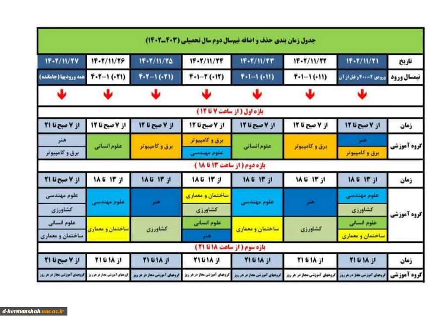 جدول زمان بندی حذف و اضافه نیمسال دوم ۱۴۰۲ 2