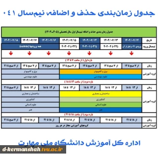 جدول زمان‌بندی حذف و اضافه نیم‌سال اول سال تحصیلی ۱۴۰۴/۱۴۰۵ (مهر _ ۰۴۱)